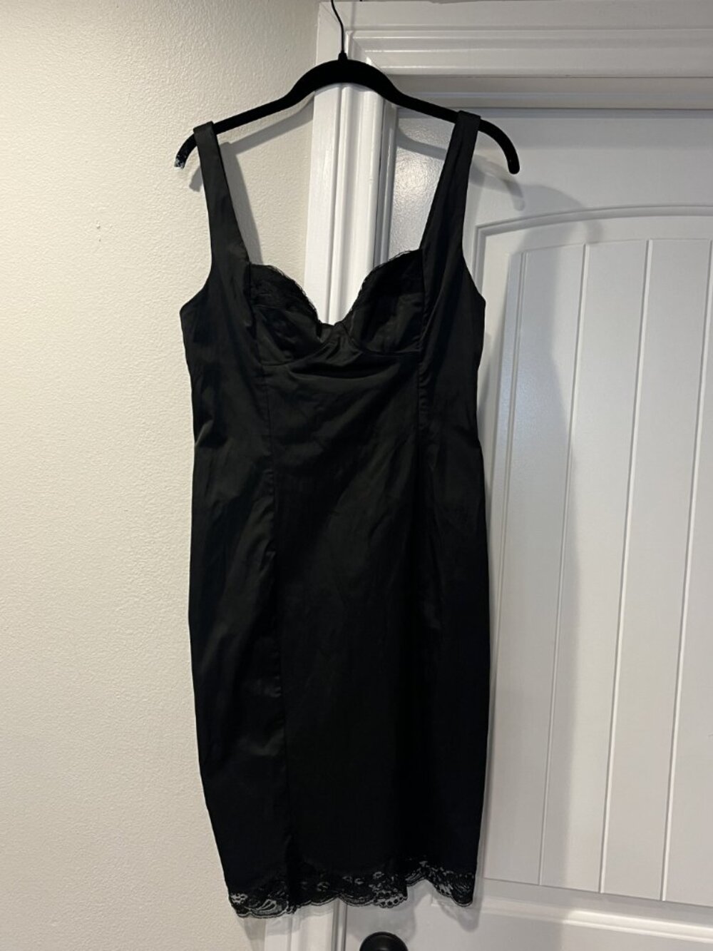 Black Sweetheart Lace Trim Midi Dress Satin Slip Dress Size Large